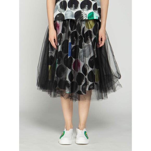 Luukaa Women's Tutu Skirt Size 6 Midi Black and Polka Dot Trendy Skirt NWT - Picture 2 of 5